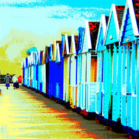 Buy canvas prints of Southwold Beach Hut Ladies by Janet Tate