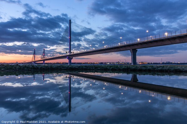 Mersey Gateway Bridge reflected in a pond Picture Board by Paul Madden