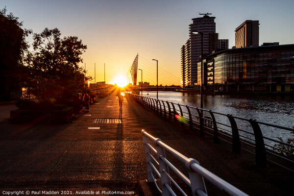 Setting sun at Salford Quays Picture Board by Paul Madden