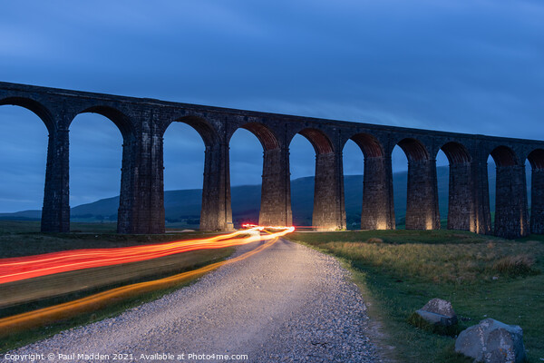 Ribblehead Viaduct light trails Picture Board by Paul Madden