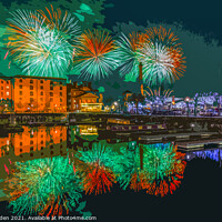 Buy canvas prints of Fireworks at the Albert Dock by Paul Madden