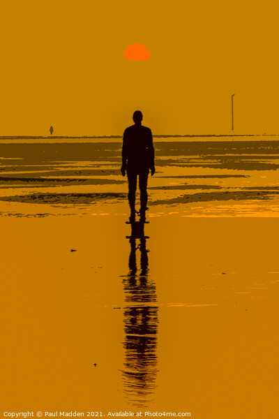 Iron man at sunset on Crosby Beach Picture Board by Paul Madden