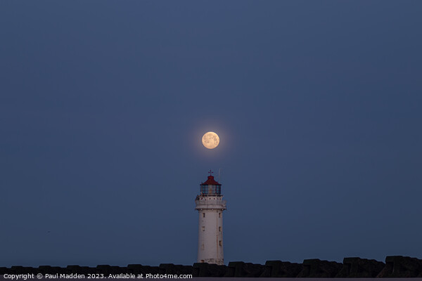 Full moon and New Brighton lighthouse Picture Board by Paul Madden