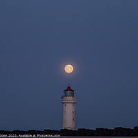 Buy canvas prints of Full moon and New Brighton lighthouse by Paul Madden