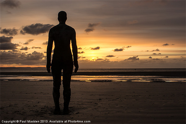Crosby Beach Iron Man Sillhouette Picture Board by Paul Madden