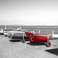 Buy canvas prints of Red boat at Morecambe Bay by Paul Madden