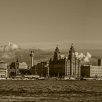 Buy canvas prints of Liverpool Skyline In Sepia by Paul Madden