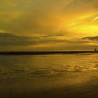 Buy canvas prints of Crosby Beach Fiery Sunset by Paul Madden