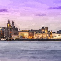 Buy canvas prints of  Panoramic Liverpool cityscape oil painting effect by Paul Madden