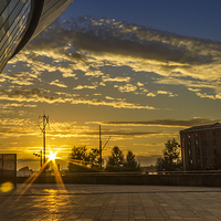 Buy canvas prints of Sunset at the Liverpool Arena by Paul Madden