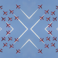 Buy canvas prints of Red Arrows 4-way mirror by Paul Madden