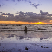 Buy canvas prints of Autumn sunset at Crosby Beach by Paul Madden