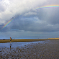 Buy canvas prints of Rainbow at Crosby Beach by Paul Madden
