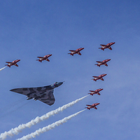 Buy canvas prints of Vulcan and Red Arrows by Paul Madden