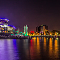 Buy canvas prints of Salford Quays Night-time Panorama by Paul Madden