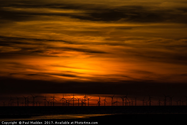 Sunset over the wind farm Picture Board by Paul Madden