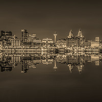 Buy canvas prints of Liverpool skyline panorama at night - Sepia by Paul Madden