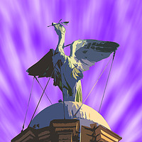 Buy canvas prints of Liver Bird Purple Sky by Paul Madden