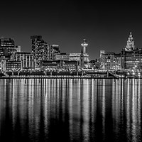 Buy canvas prints of Liverpool skyline in the night Black and White by Paul Madden