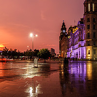 Buy canvas prints of Stormy Liverpool sunset panorama by Paul Madden