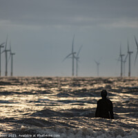 Buy canvas prints of Crosby Beach Iron Man at high tide by Paul Madden