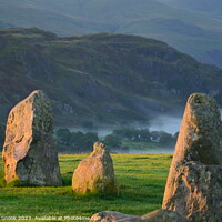 Buy canvas prints of Dawn mist at the Neolithic stones by Malcolm Snook