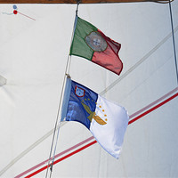 Buy canvas prints of Courtesy flags against sail by Malcolm Snook
