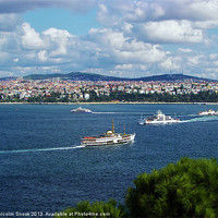 Buy canvas prints of Ferries cross the Bosphorus by Malcolm Snook