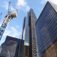 Buy canvas prints of London Cranes And Skyscrapers  by Malcolm Snook