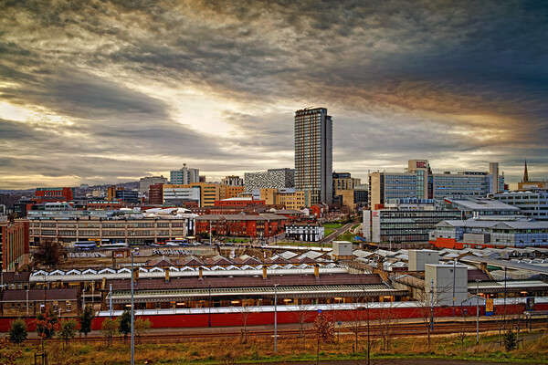 Sunset over Sheffield Skyline Picture Board by Darren Galpin