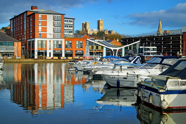 Brayford Quays and Lincoln Cathedral Picture Board by Darren Galpin