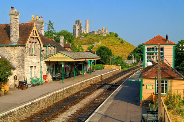 Corfe Castle and Railway Station Picture Board by Darren Galpin