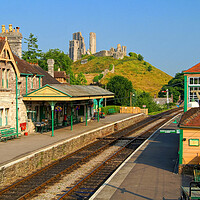 Buy canvas prints of Corfe Castle and Railway Station by Darren Galpin