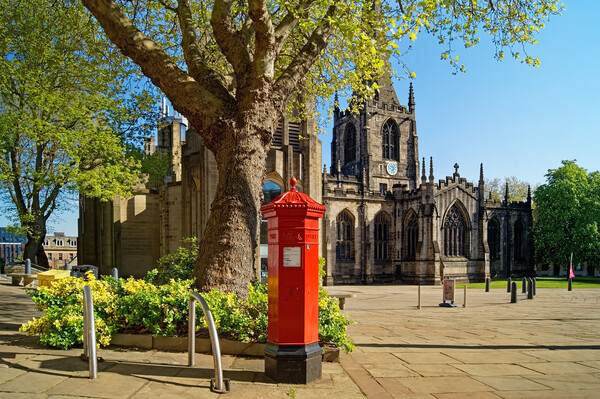 Sheffield Cathedral Red Mail Box, South Yorkshire Picture Board by Darren Galpin