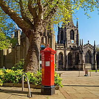 Buy canvas prints of Sheffield Cathedral Red Mail Box, South Yorkshire by Darren Galpin