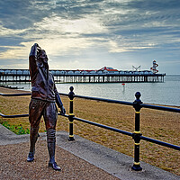 Buy canvas prints of Amy Johnson Statue and Pier at Herne Bay by Darren Galpin