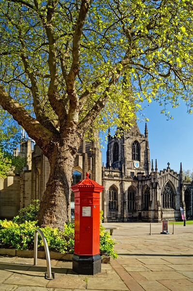 Sheffield Cathedral Red Mail Box, South Yorkshire Picture Board by Darren Galpin