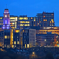 Buy canvas prints of Barnsley Town Centre Panorama at Night by Darren Galpin