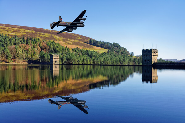 Lancaster Bomber over Derwent Dam Picture Board by Darren Galpin
