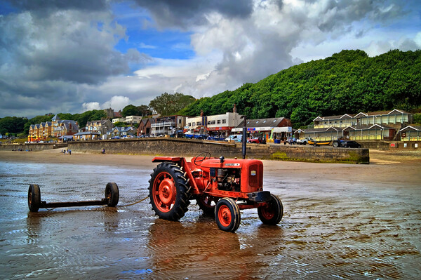 Tractor on Filey Beach Picture Board by Darren Galpin