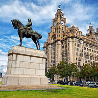 Buy canvas prints of Royal Liver Building and King Edward V11 Monument  by Darren Galpin