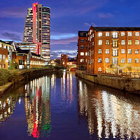 Buy canvas prints of Bridgewater Place and River Aire in Leeds at Night by Darren Galpin