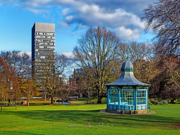 University Arts Tower & Weston Park Bandstand Picture Board by Darren Galpin