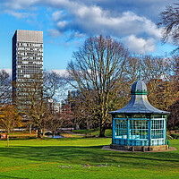 Buy canvas prints of University Arts Tower & Weston Park Bandstand by Darren Galpin