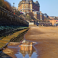 Buy canvas prints of Scarborough Beach and Grand Hotel, North Yorkshire by Darren Galpin