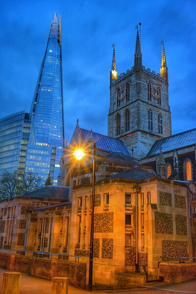 London The Shard and Southwark Cathedral  Picture Board by Darren Galpin