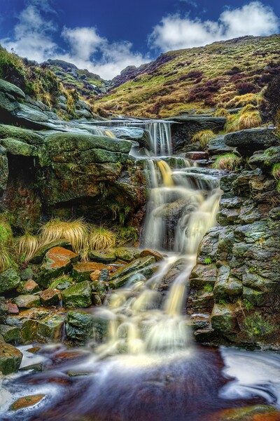  Crowden Clough Waterfalls Picture Board by Darren Galpin