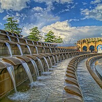 Buy canvas prints of Sheaf Square Water Feature and Sheffield Station  by Darren Galpin