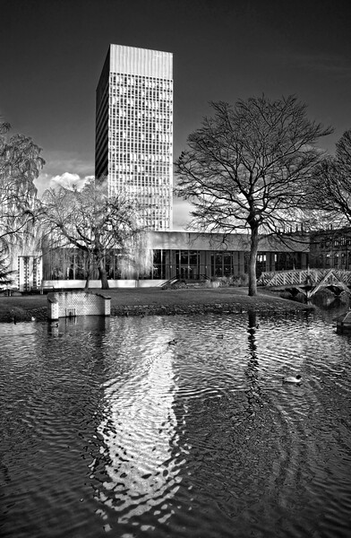 University Arts Tower and Weston Park Pond Picture Board by Darren Galpin