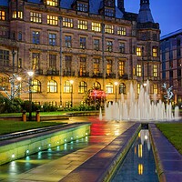 Buy canvas prints of Sheffield Town Hall and Goodwin Fountain at Night   by Darren Galpin